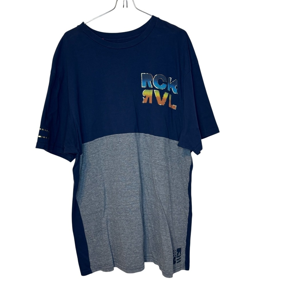 Rock Revival Mens T-Shirt Colorblock Graphic Print Tee Grey Navy Made In US  XL